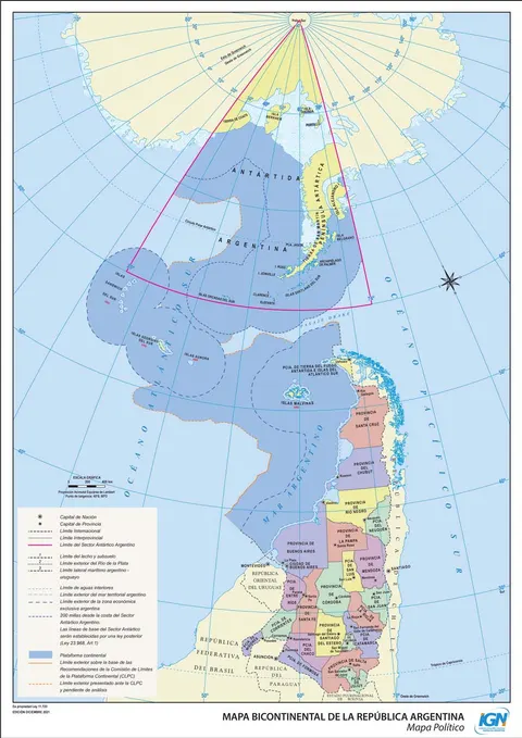 Mapa bicontinental de Argentina invertido