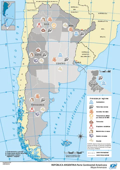 Mapa de Argentina: amenazas naturales