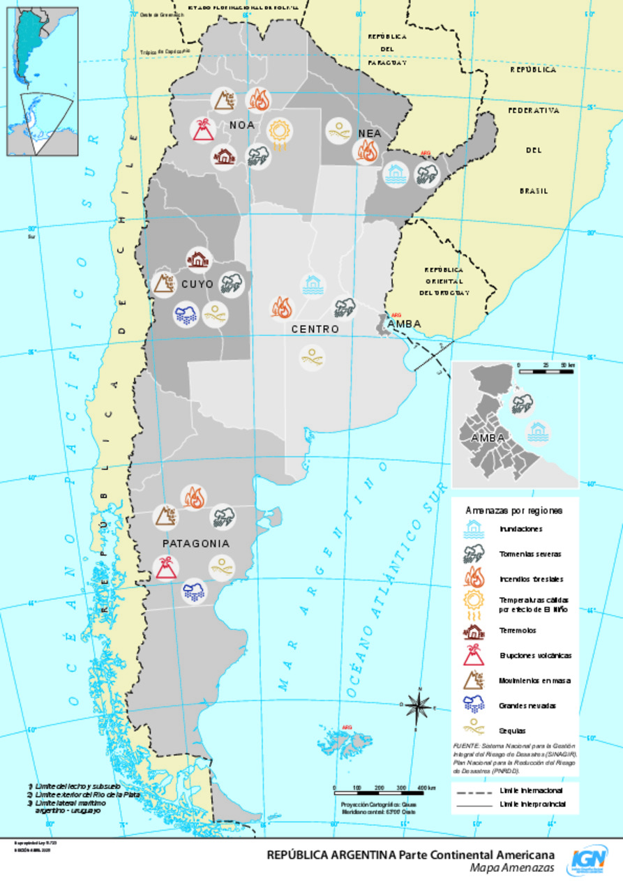 Mapa de Argentina: amenazas naturales