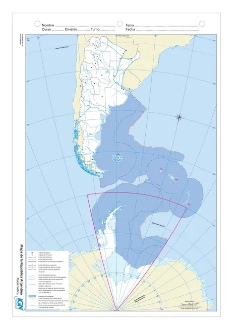 Mapa de Argentina bicontinental mudo (N.º 5)