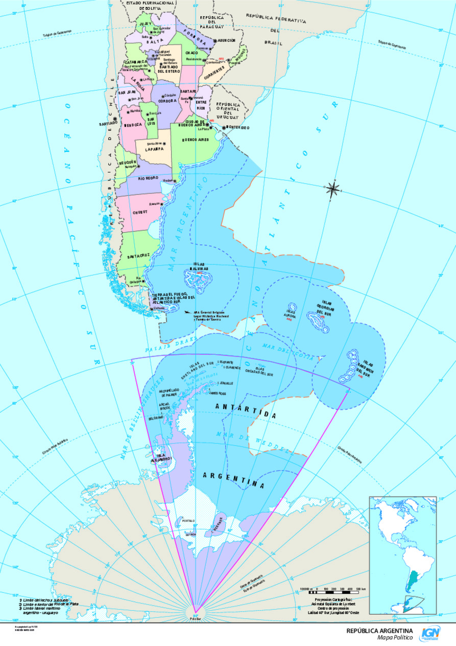 Mapa de Argentina bicontinental político (A3, 2005)