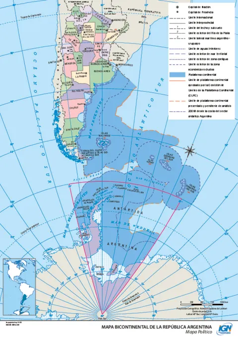 Mapa de Argentina bicontinental político