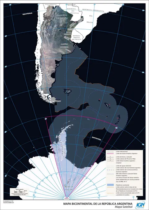 Mapa de Argentina bicontinental satelital