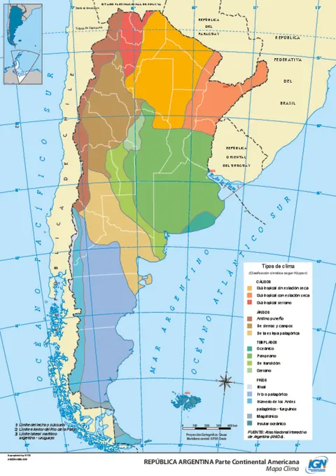 Mapa de Argentina: climas