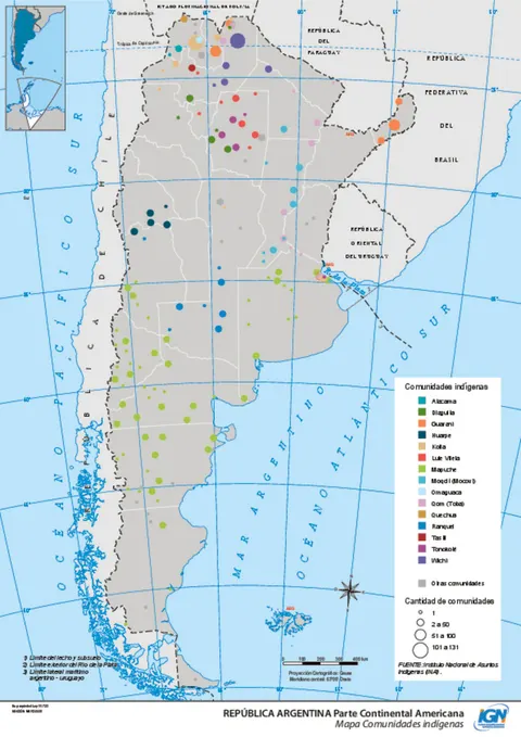 Mapa de Argentina: comunidades indígenas