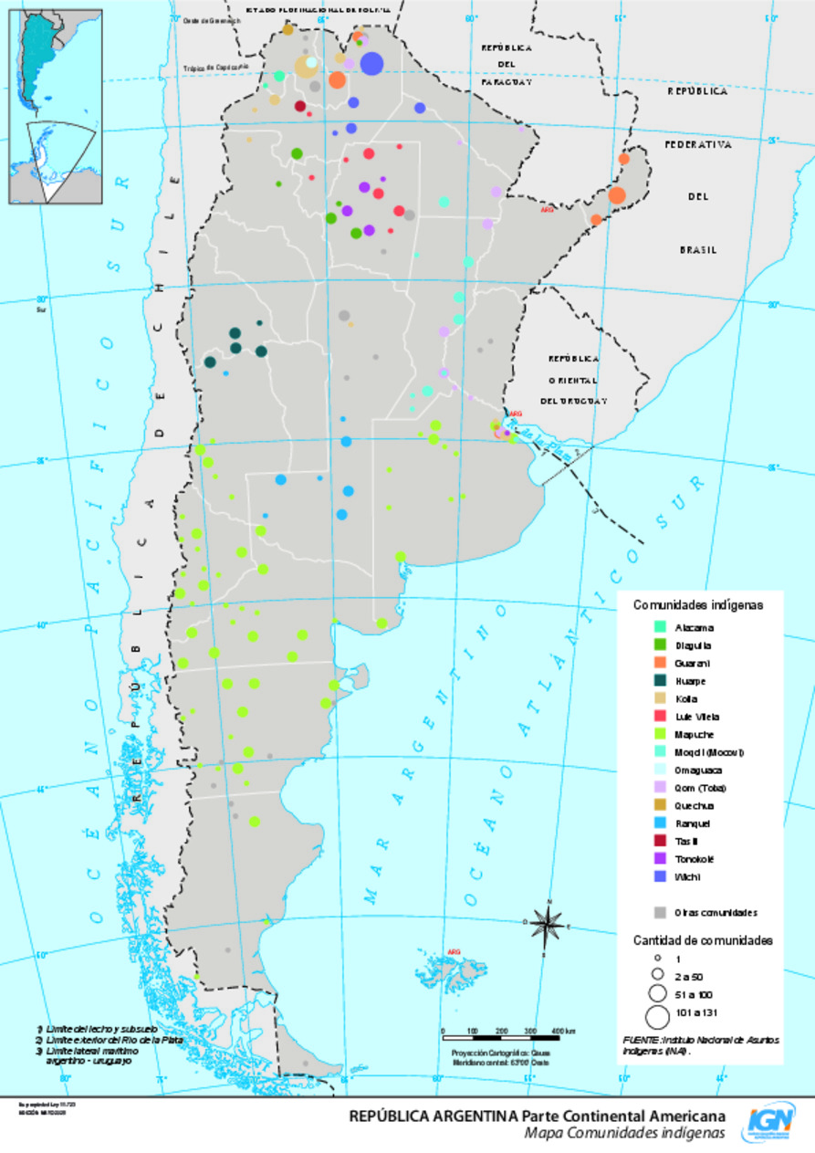 Mapa de Argentina: comunidades indígenas