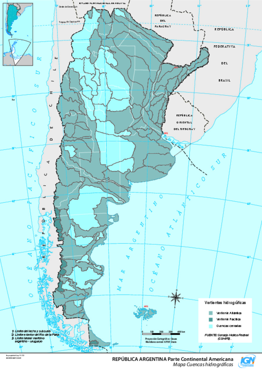 Mapa de Argentina: cuencas hidrográficas