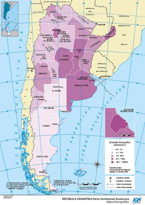 Mapa de Argentina: densidad de población