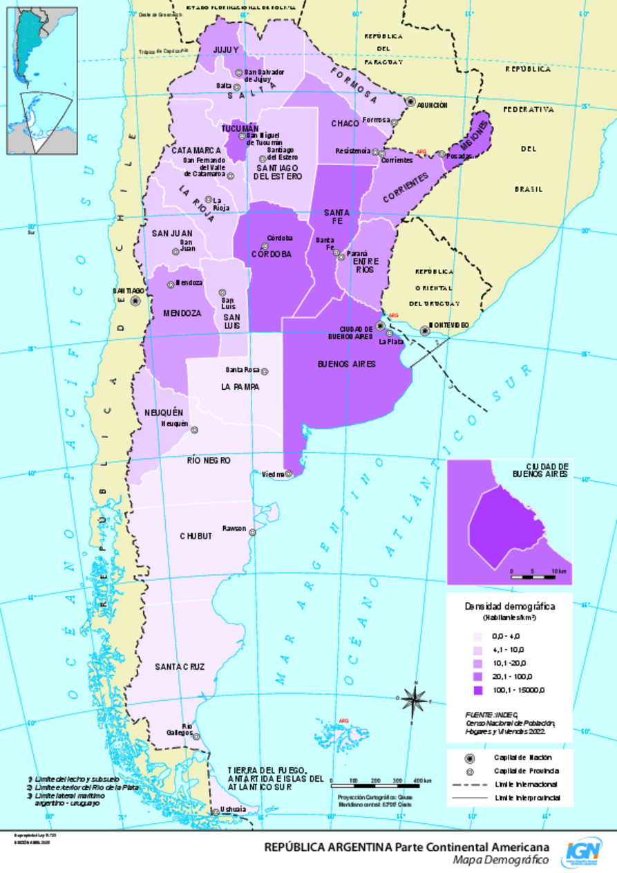 Mapa de Argentina: densidad de población