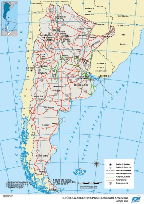 Mapa de Argentina: red vial