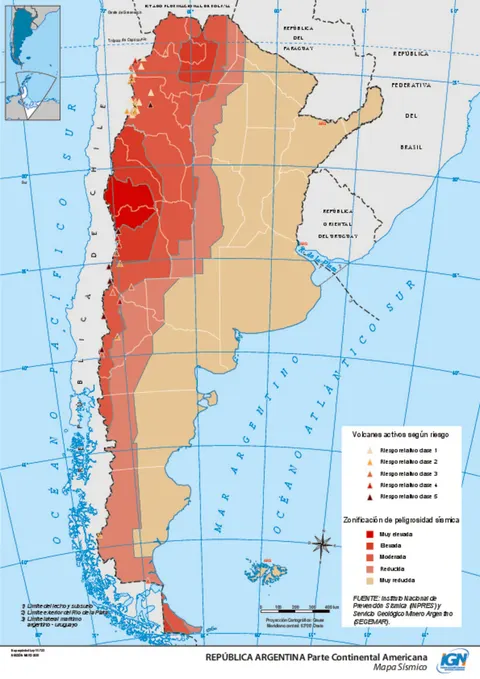 Mapa de Argentina: zonas sísmicas