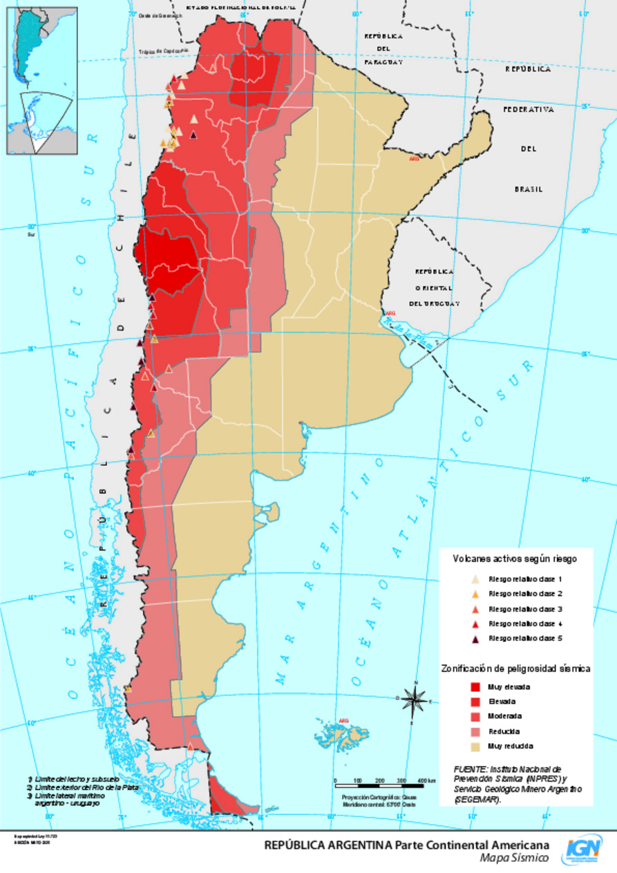 Mapa de Argentina: zonas sísmicas