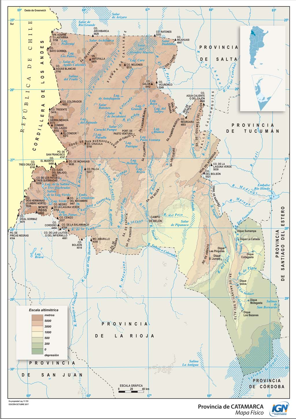 Mapa físico de Catamarca