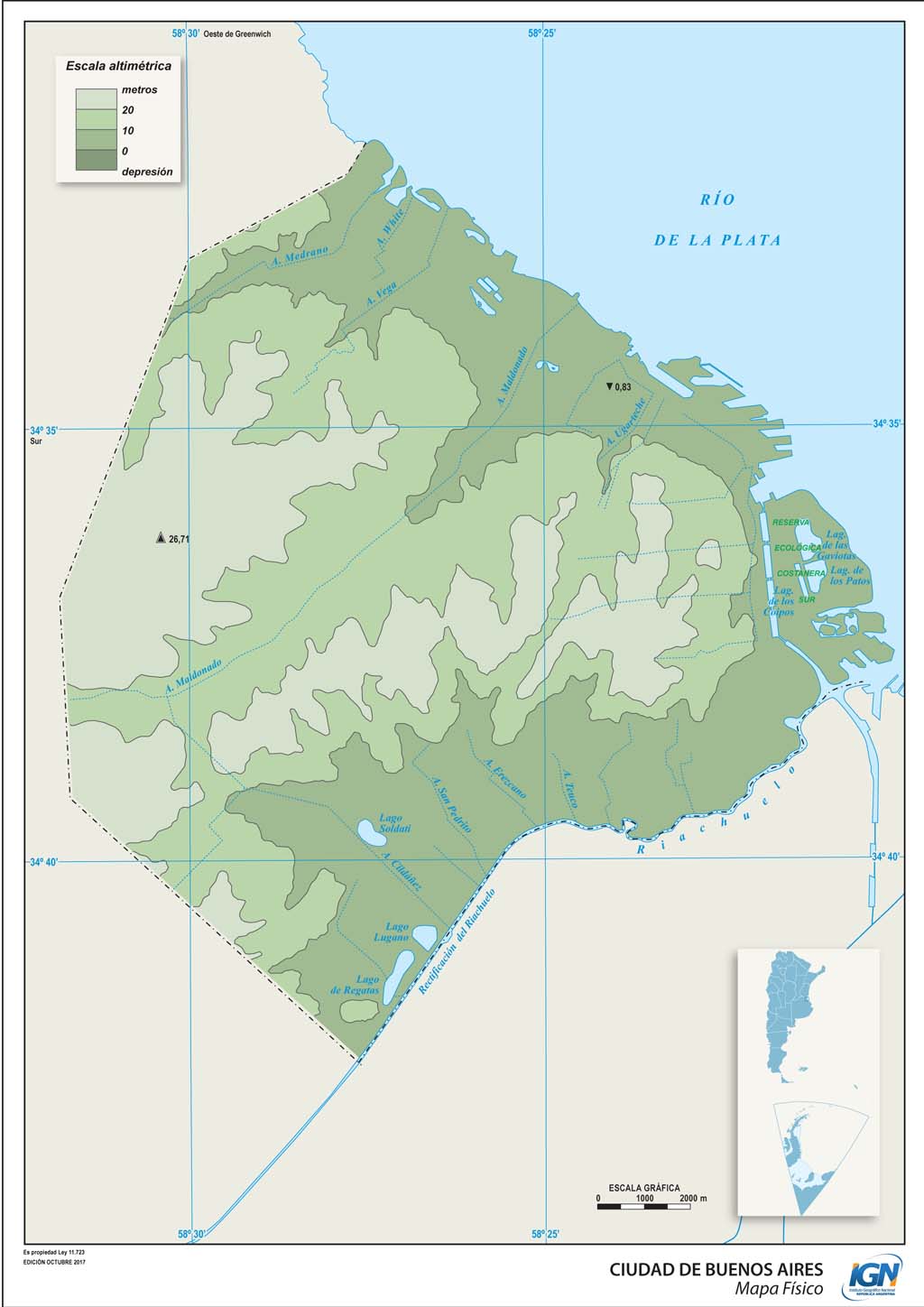 Mapa físico de Ciudad Autónoma de Buenos Aires con comunas