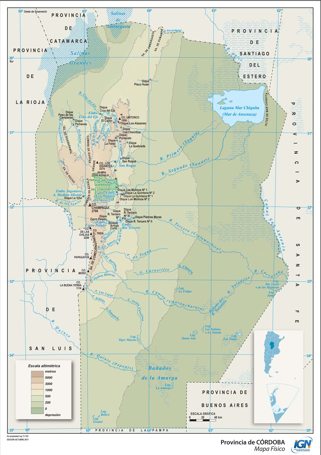 Mapa físico de Córdoba