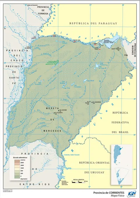 Mapa físico de Corrientes