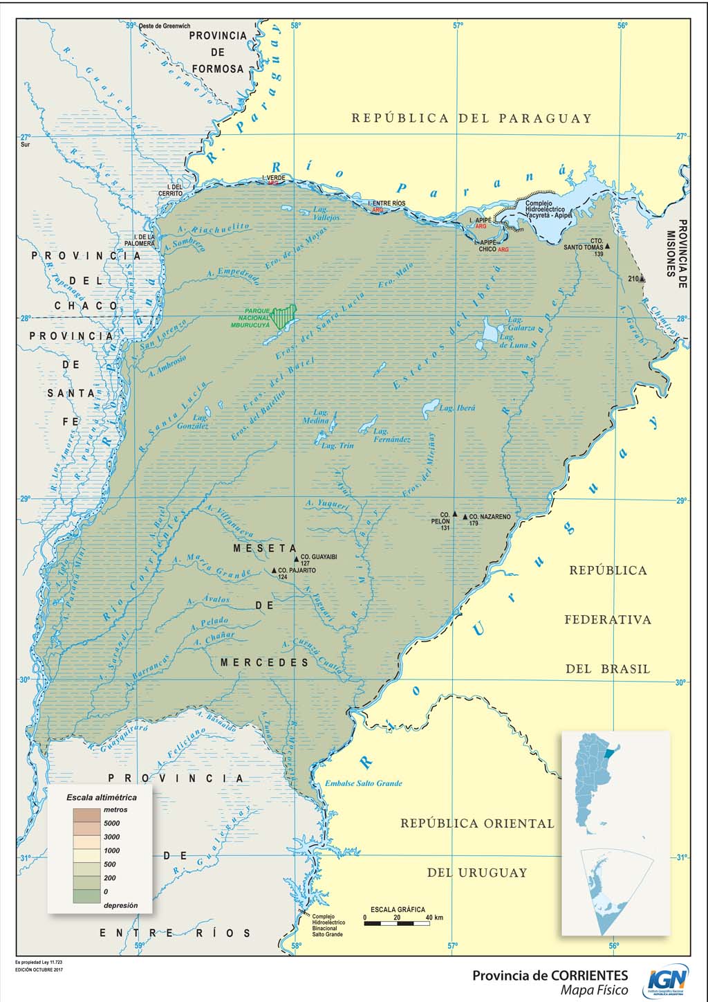 Mapa físico de Corrientes