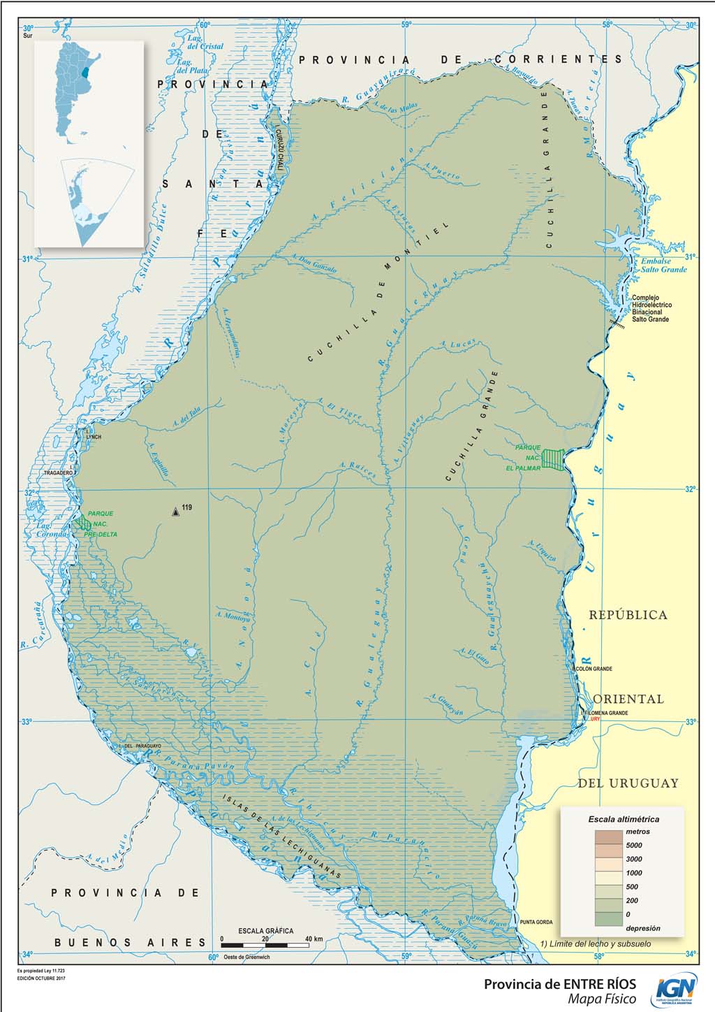Mapa físico de Entre Ríos