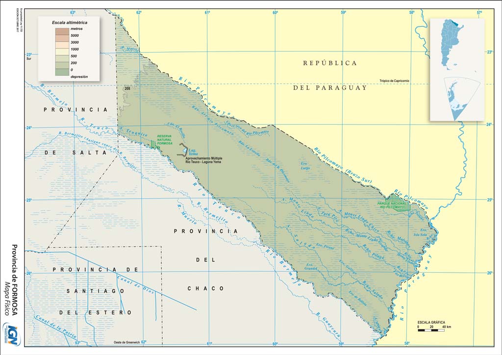 Mapa físico de Formosa