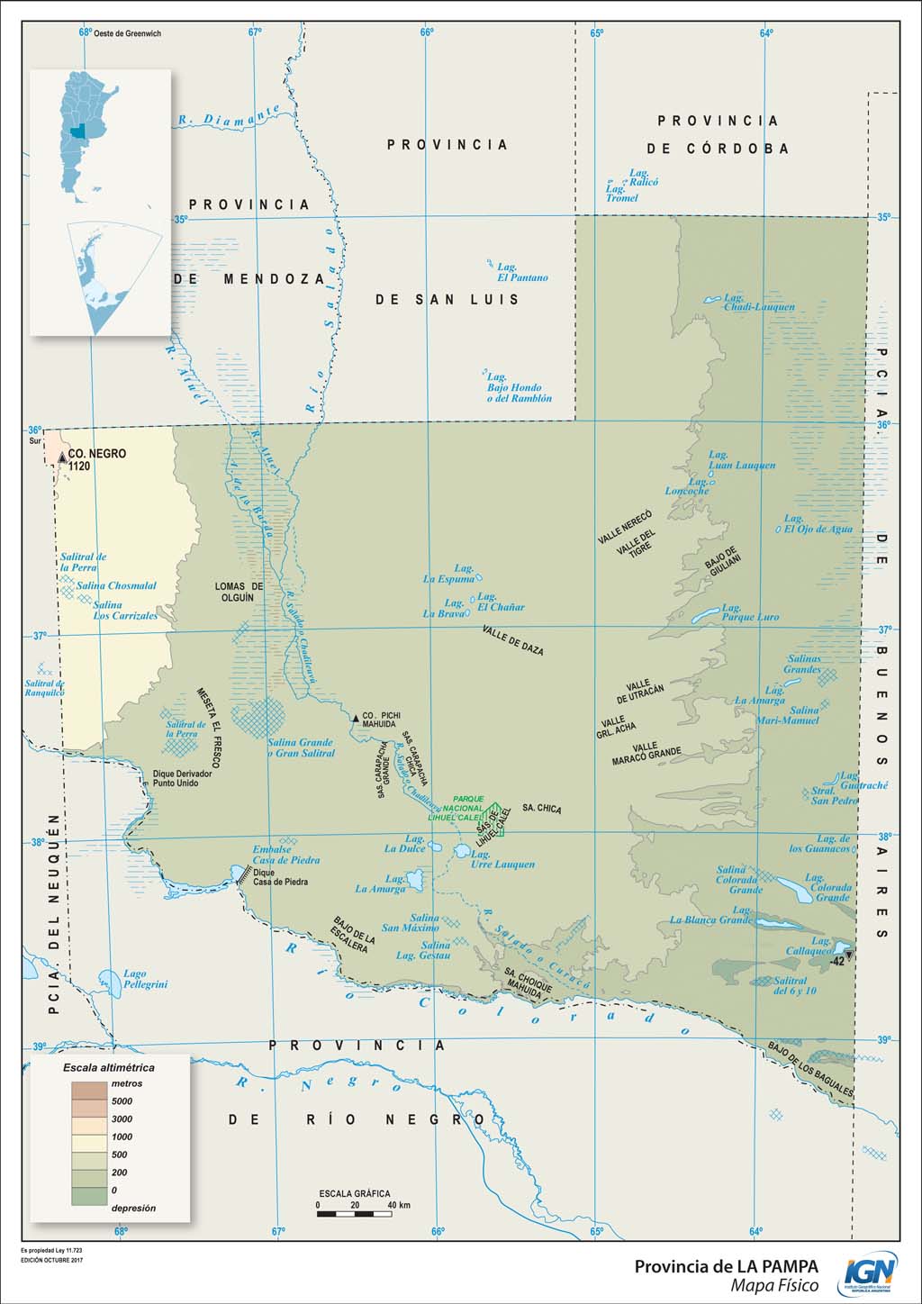 Mapa físico de La Pampa