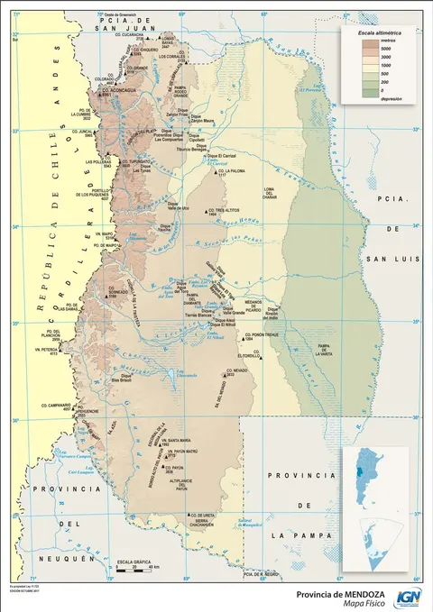 Mapa físico de Mendoza