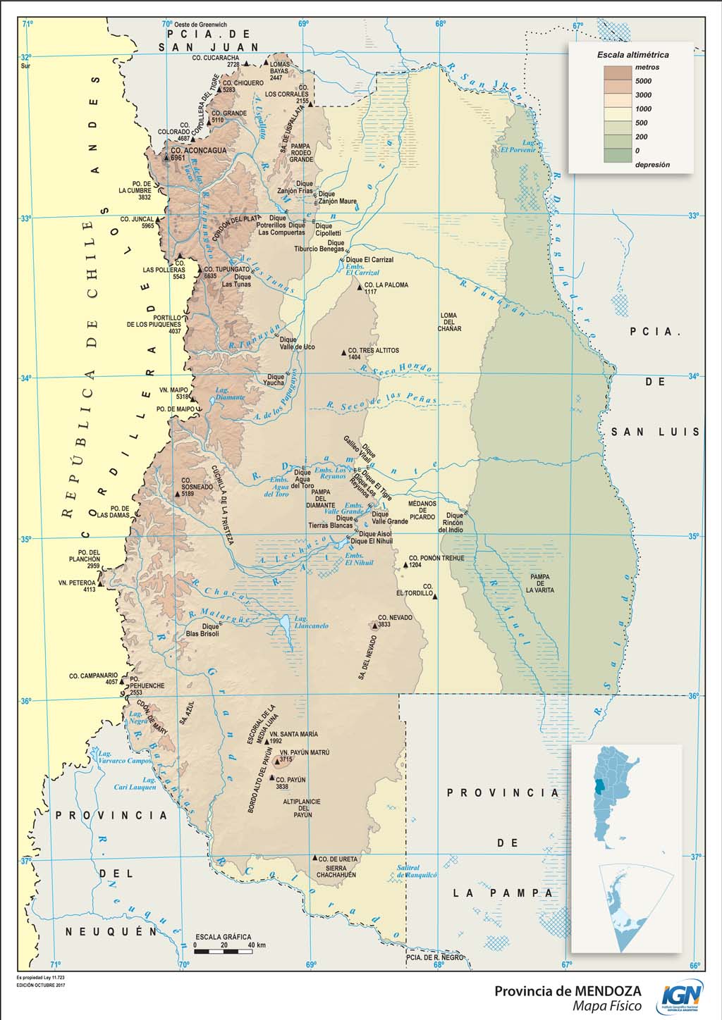 Mapa físico de Mendoza