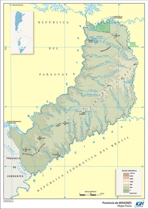Mapa físico de Misiones
