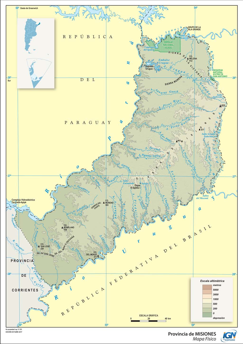 Mapa físico de Misiones
