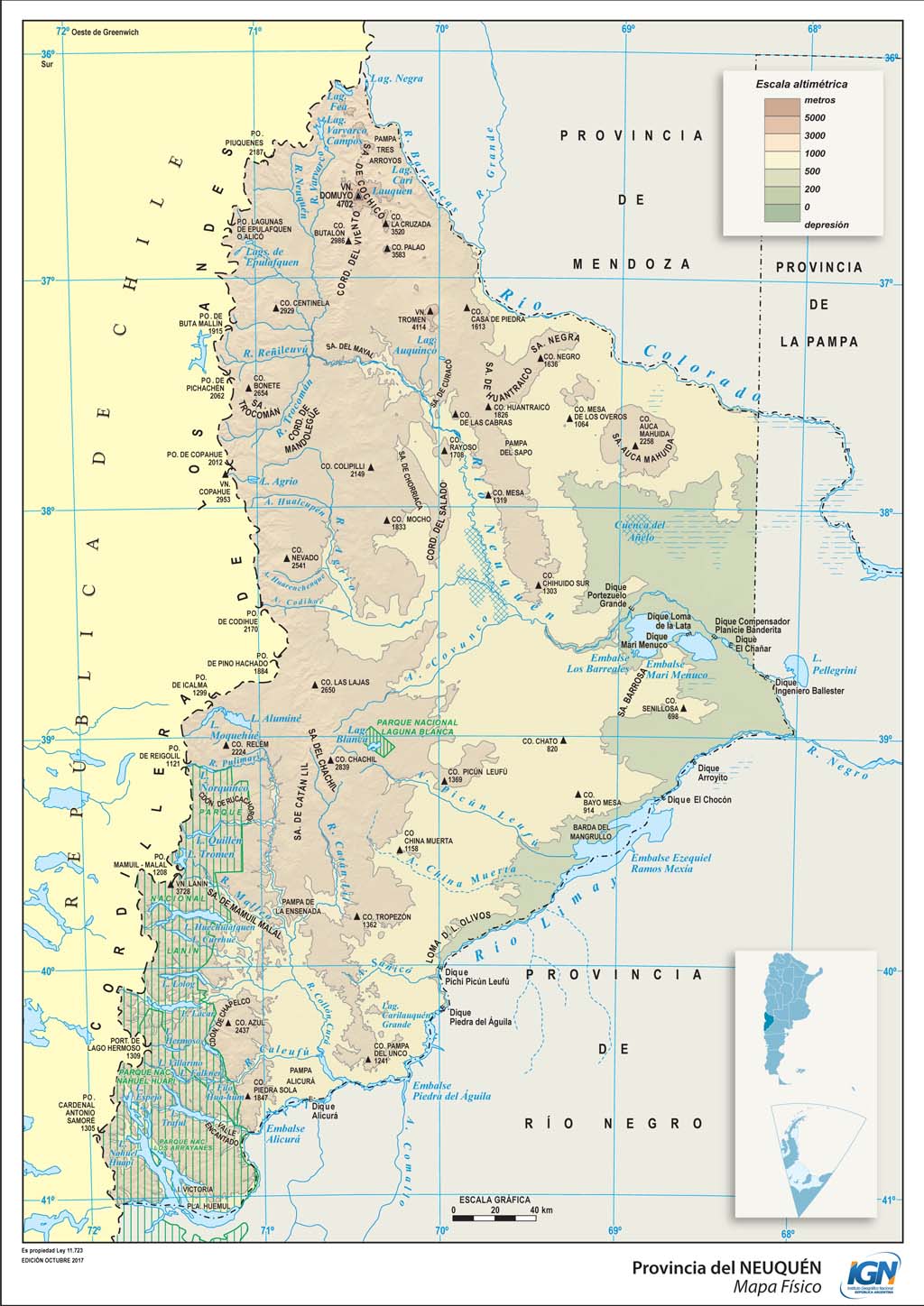 Mapa físico de Neuquén