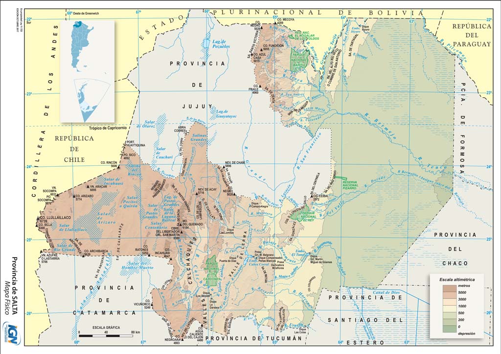 Mapa físico de Salta