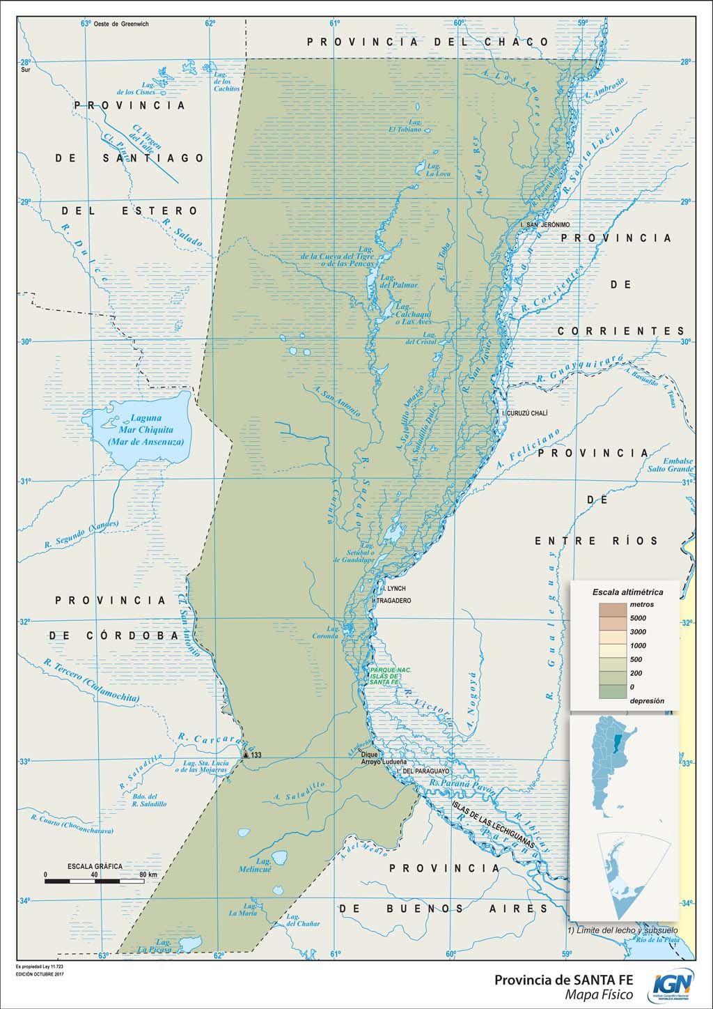Mapa físico de Santa Fe