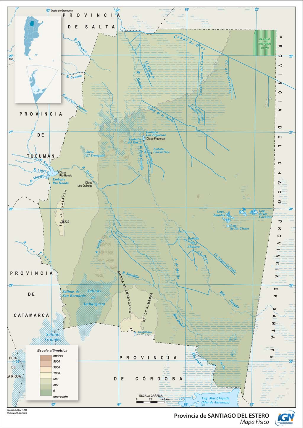 Mapa físico de Santiago del Estero