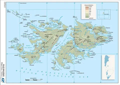 Mapa físico-político de Islas Malvinas