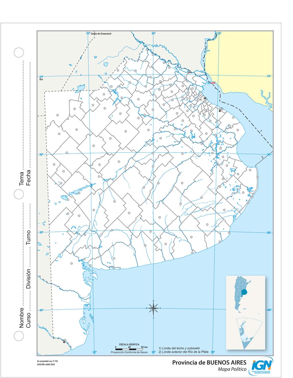Mapa mudo de Buenos Aires con partidos (N.º 3)