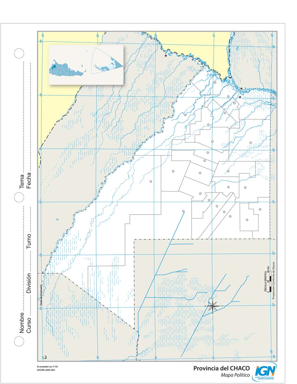 Mapa mudo de Chaco con departamentos (N.º 3)