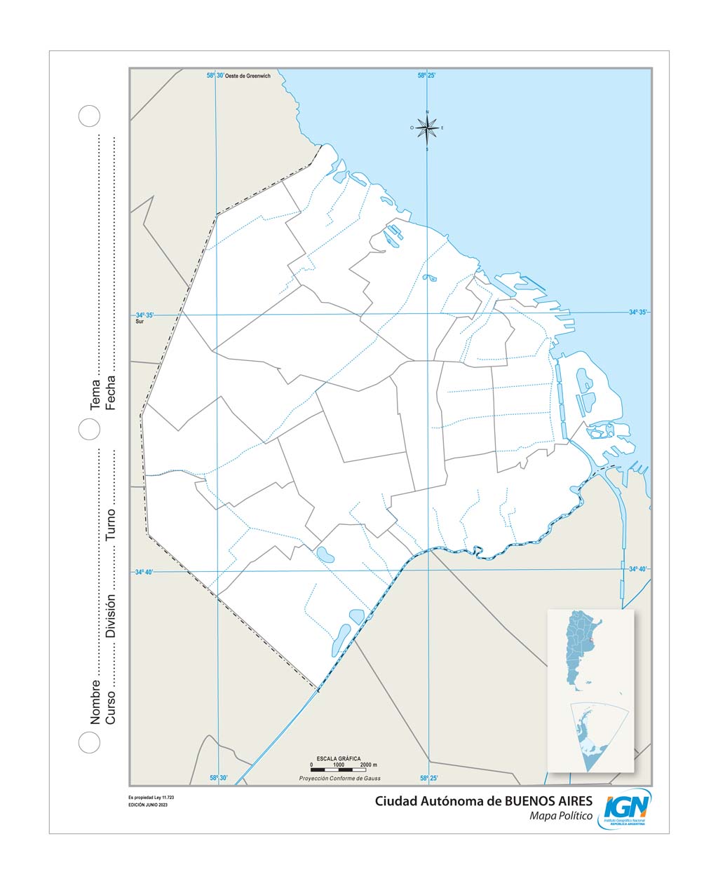 Mapa mudo de Ciudad Autónoma de Buenos Aires con comunas (N.º 3)