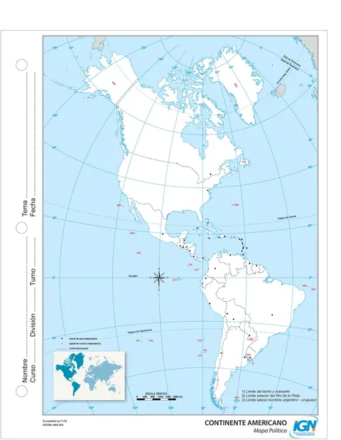 Mapa mudo de Continente americano (N.º 3)