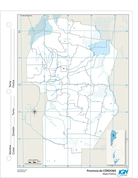 Mapa mudo de Córdoba con departamentos (N.º 3)
