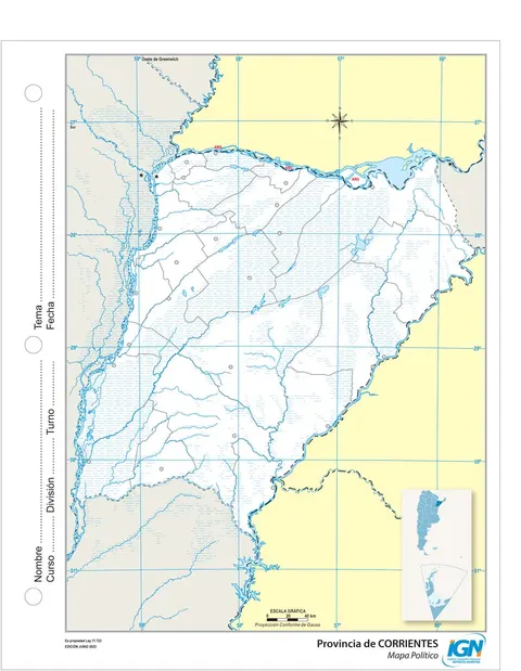 Mapa mudo de Corrientes con departamentos (N.º 3)