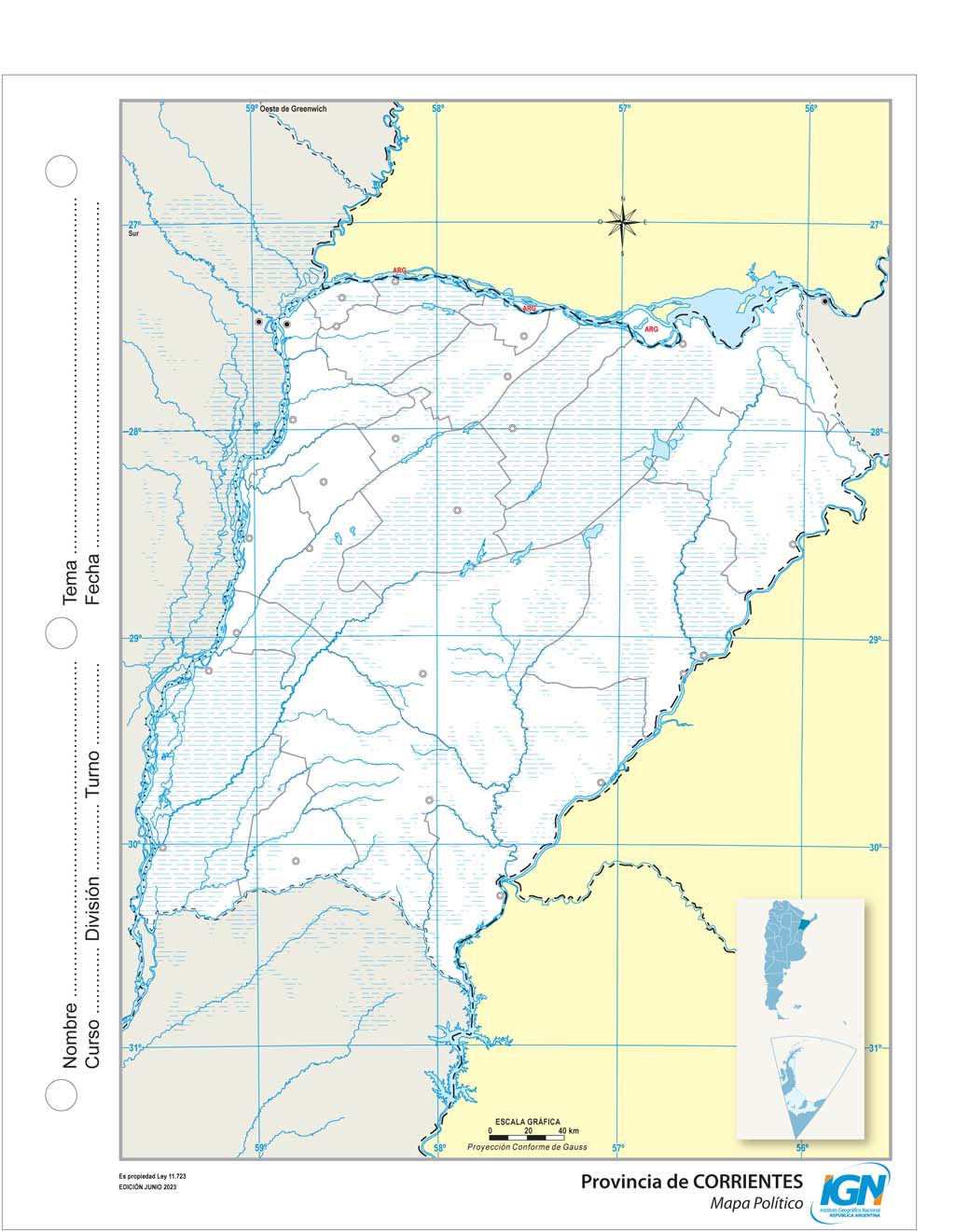 Mapa mudo de Corrientes con departamentos (N.º 3)