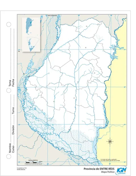 Mapa mudo de Entre Ríos con departamentos (N.º 3)