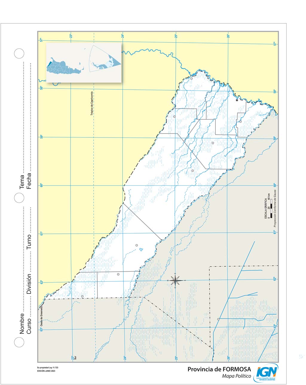 Mapa mudo de Formosa con departamentos (N.º 3)
