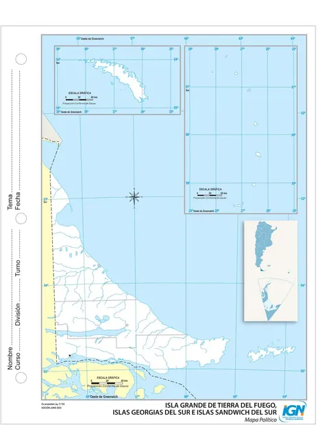 Mapa mudo de Isla Grande de Tierra del Fuego (N.º 3)