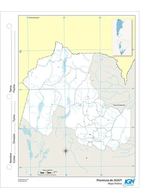 Mapa mudo de Jujuy con departamentos (N.º 3)