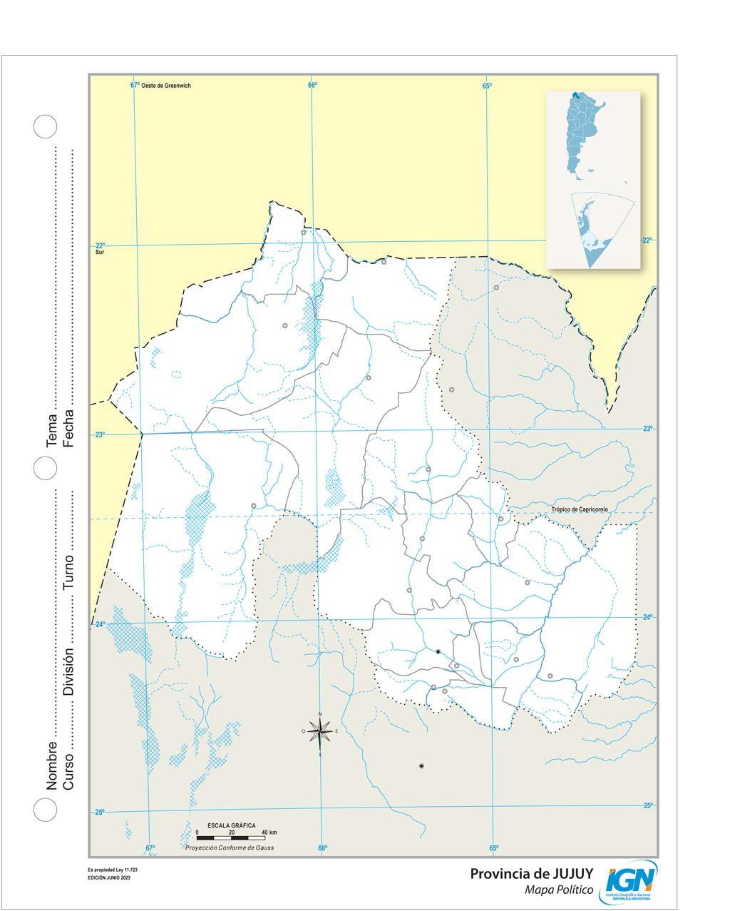 Mapa mudo de Jujuy con departamentos (N.º 3)