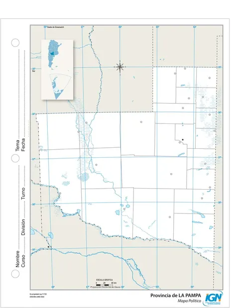 Mapa mudo de La Pampa con departamentos (N.º 3)