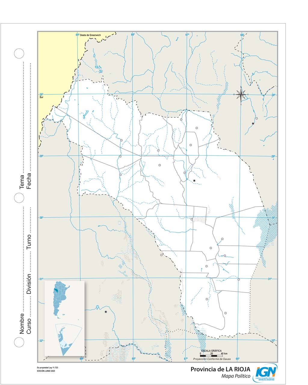 Mapa mudo de La Rioja con departamentos (N.º 3)