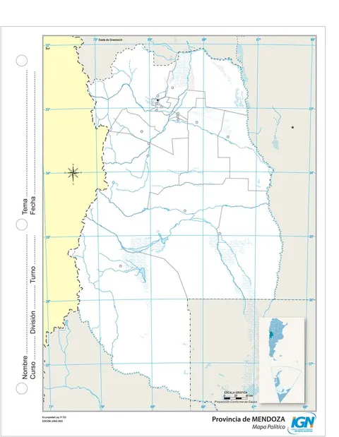 Mapa mudo de Mendoza con departamentos (N.º 3)