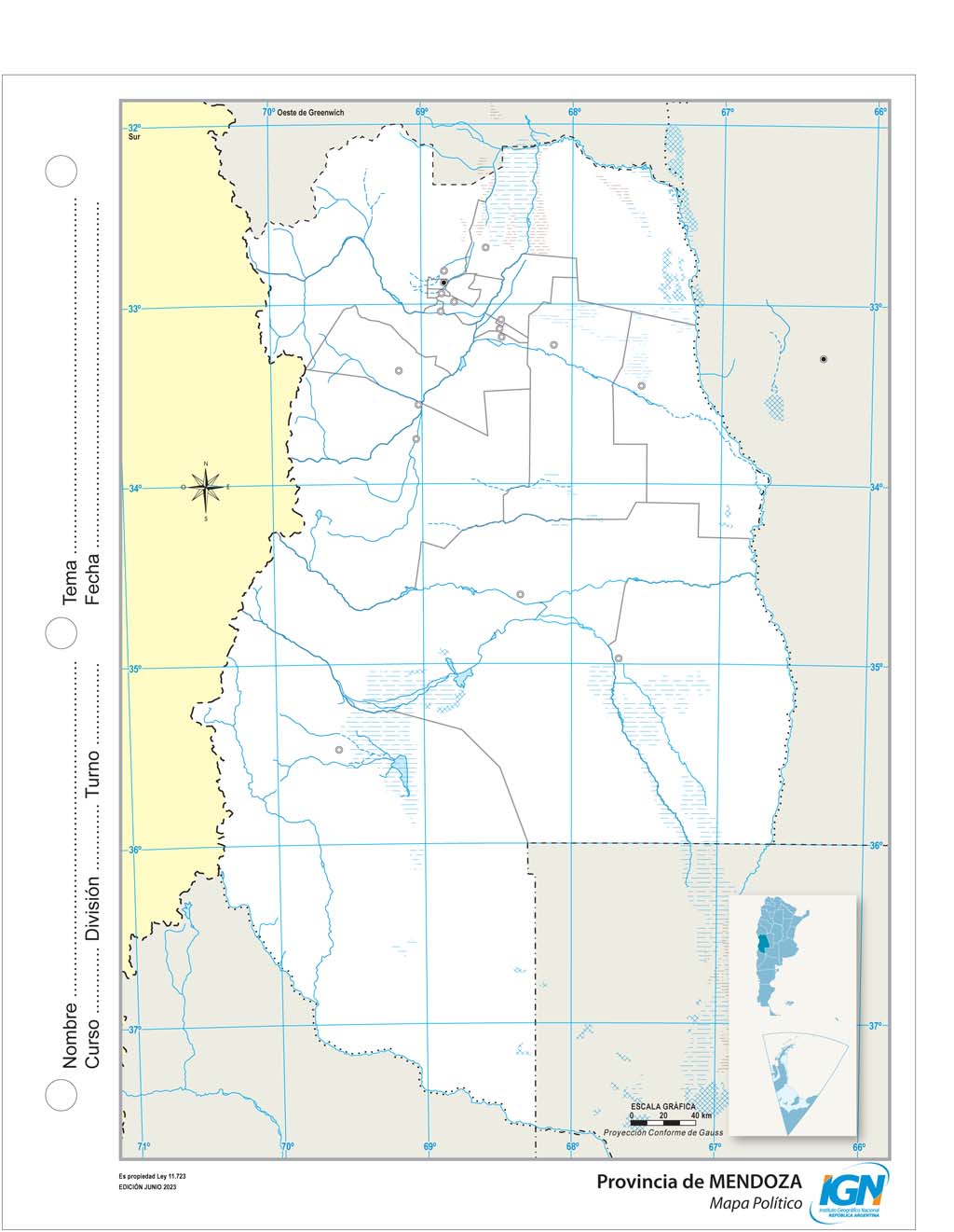 Mapa mudo de Mendoza con departamentos (N.º 3)