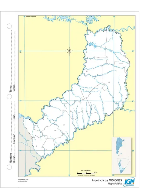 Mapa mudo de Misiones con departamentos (N.º 3)